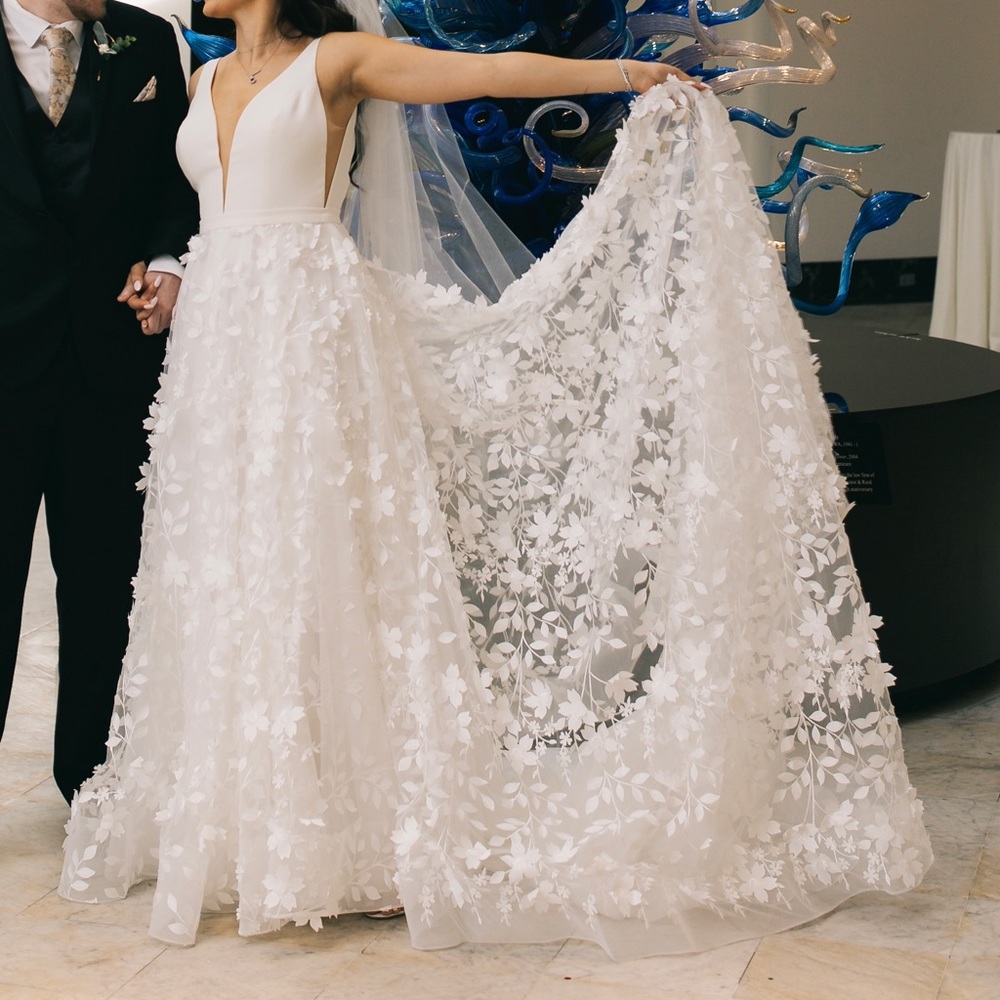 2021 Colby John Couture 3D Flower Ivory Wedding Dress v-neck Style Blair